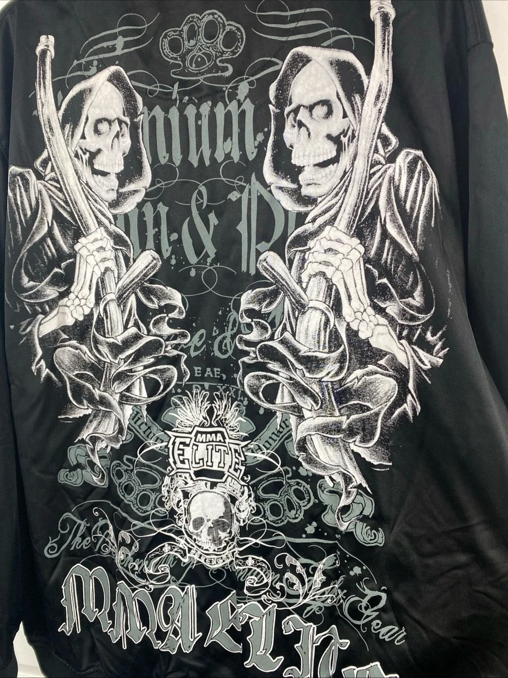 MMA Elite Jacket Grim Reaper Black Zip Track Skull Graphic Strength Logo XL Extr